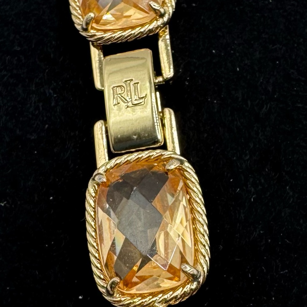 Ralph Lauren Gold Tone Champagne Rhinestone Link Bracelet - Picture 5 of 5